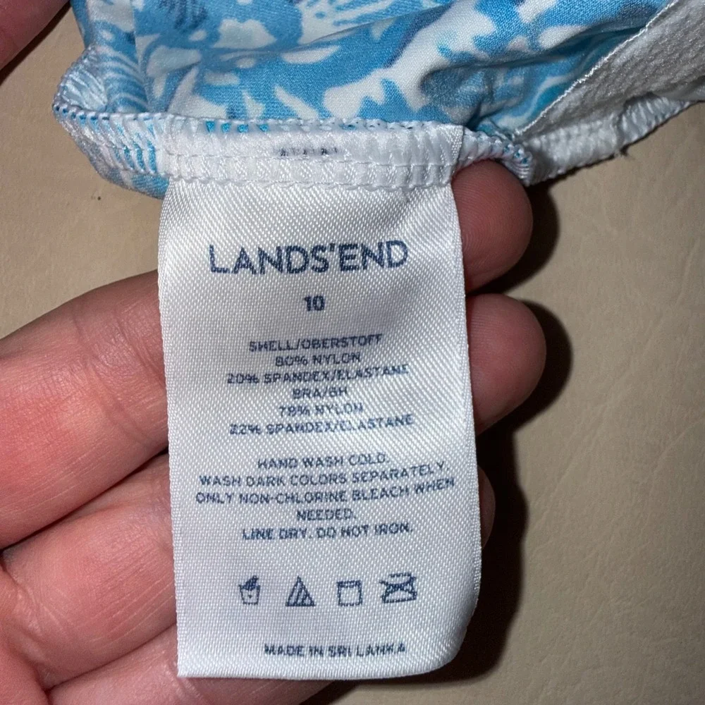 Lands End Blue White Floral‎ Tankini Swim Top Adjustable Straps Size 10